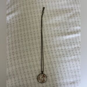 Long Pendant Necklace with Brown and White Design